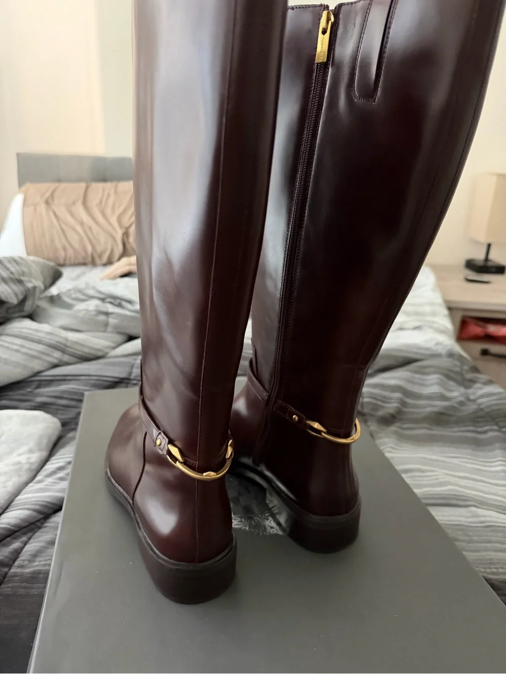 Vince Camuto Knee-High Leather Riding Boots - Rich Mahogany